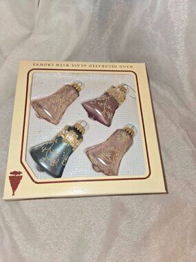 Vtg Lot 2 Christmas Krebs Bells Blue, White, Silver, Blue, Pink, Purple Ornament
